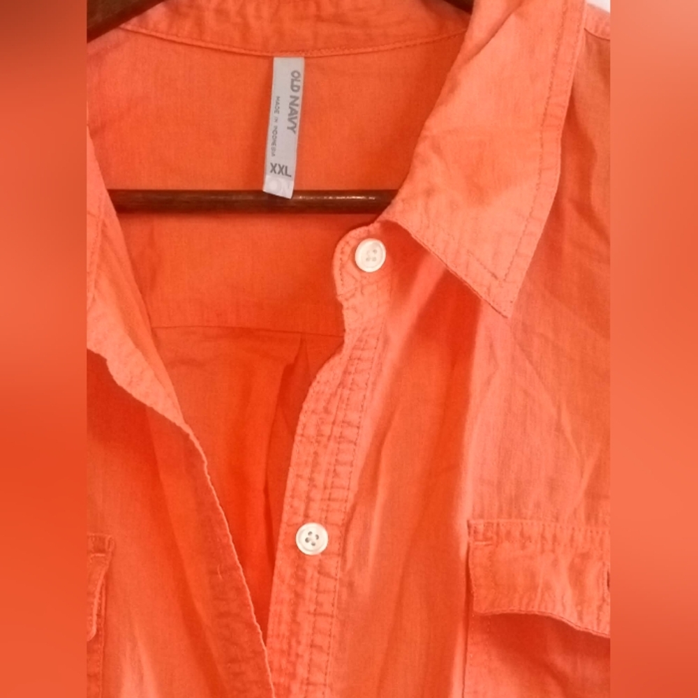 Old Navy Linen Cotton Blend Mens Orange Casual Button-Down Shirt Summer Cool XXL